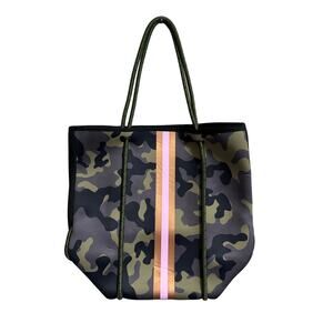 Neoprene Camouflage Camo Metallic Striped Tote Bag